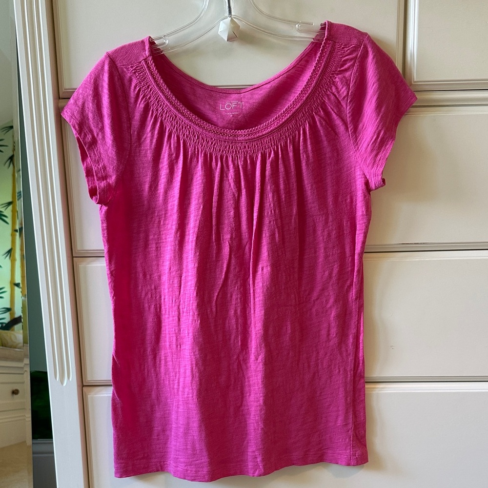 LOFT Fuchsia Gathered Neckline Tee